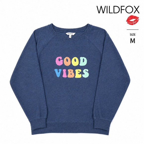 Wildfox Tops - Wildfox Good Vibes Sweatshirt Women's M Oversized Blue Rainbow Graphic Pullover